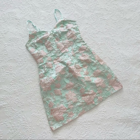 NWOT Lulus Never-Ending Love Mint Floral Jacquard Sleeveless Mini Dress - Picture 5 of 13